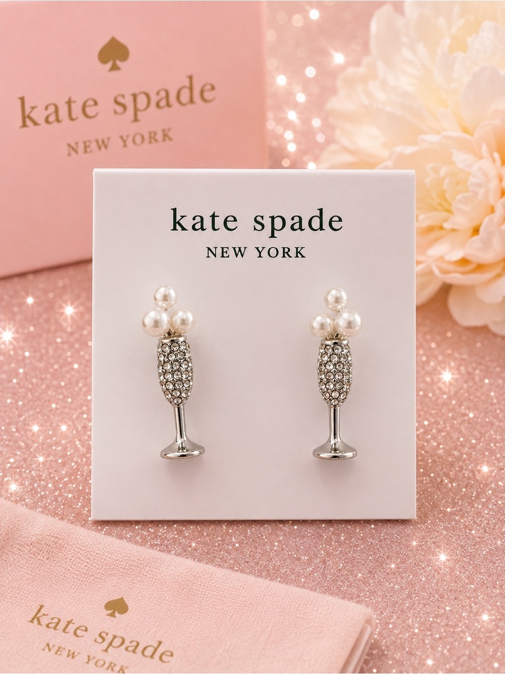 Kate Spade New York Champagne Glass Statement Earrings – Silver Tone